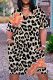 Orange Casual Leopard Print Basic V Neck Short Sleeve Plus Size Dresses