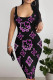 Black Pink Sexy Print Patchwork U Neck Wrapped Skirt Dresses