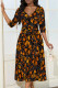 Orange Street Elegant Floral Print Chain print Pocket Lace Up Contrast V Neck Printed Dresses