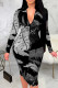 Black Sexy Print Patchwork Zipper Zipper Collar Wrapped Skirt Dresses
