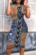 Dark Blue Casual Street Faux Denim Print Contrast Printed Short Sleeve Dress