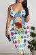 Colour Sexy Print Patchwork U Neck Wrapped Skirt Dresses