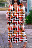Dark Green Casual Print Basic V Neck Long Plus Size Dresses