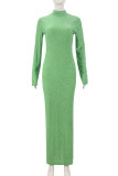 Green Elegant Solid Color Patchwork O Neck Long Dresses