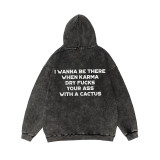 Black I WANNA BE THERE WHEN KARMA DRY FUCKS YOUR ASS WITH A CACTUS PRINTING WASHED HOODIE