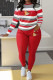 Red Casual Print Patchwork O Neck Long Sleeve Two Pieces