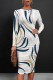 White Elegant Plaid Floral Print Contrast O Neck Printed Dresses