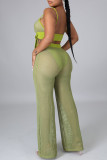 Yellow Sexy Solid Color Patchwork Strap Design Spaghetti Strap Sleeveless Two Pieces