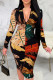 Yellow Sexy Print Patchwork Zipper Zipper Collar Wrapped Skirt Dresses