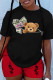 Black Red Casual Print Patchwork O Neck Short Sleeve Two Pieces