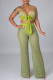 Green Sexy Solid Color Patchwork Strap Design Spaghetti Strap Sleeveless Two Pieces