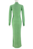 Green Elegant Solid Color Patchwork O Neck Long Dresses