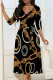 Black Street Elegant Floral Print Chain print Pocket Lace Up Contrast V Neck Printed Dresses