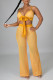 Yellow Sexy Solid Color Patchwork Strap Design Spaghetti Strap Sleeveless Two Pieces