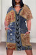 Dark Blue Casual Street Faux Denim Print Pocket Contrast V Neck Printed Plus Size Dresses