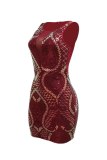 Royal Blue Sexy Patchwork Sequins O Neck Wrapped Skirt Dresses