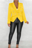 White Street Solid Color Buttons Patchwork Turn-back Collar Outerwear