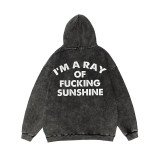 Black I'M A RAY OF FUCKING SUNSHINE PRINTING WASHED HOODIE
