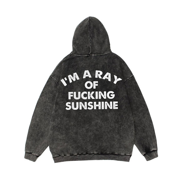 Black I'M A RAY OF FUCKING SUNSHINE PRINTING WASHED HOODIE