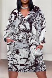 Multicolor Casual Print Pocket Patchwork V Neck Straight Plus Size Dresses