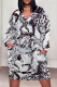 White Black Casual Print Pocket Patchwork V Neck Straight Plus Size Dresses