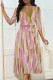 Pink Street Elegant Floral Print Chain print Pocket Lace Up Contrast V Neck Printed Dresses