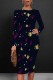 Black Elegant Plaid Floral Print Contrast O Neck Printed Dresses