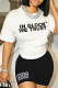 White Casual Letters Patchwork O Neck Short Sleeve Two Pieces