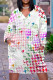 White Purple Casual Print Pocket Patchwork V Neck Straight Plus Size Dresses