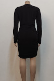Gold Sexy Solid Color Patchwork Ruched V Neck Wrapped Skirt Dresses