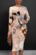 Pink Elegant Plaid Floral Print Contrast O Neck Printed Dresses