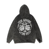 Black FUCK AROUND AND FIND OUT PRINTING WASHED HOODIE