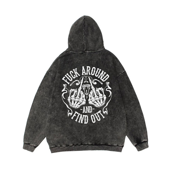 Black FUCK AROUND AND FIND OUT PRINTING WASHED HOODIE