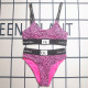 Rose Red Sexy Letters Patchwork Backless Swimwears