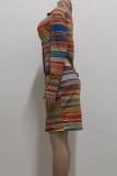 Yellow Orange Sexy Print Buckle Patchwork Turndown Collar Wrapped Skirt Dresses