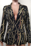 Multi-color Casual Print Buttons Patchwork Turn-back Collar Outerwear