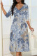 Baby Blue Street Elegant Floral Print Chain print Pocket Lace Up Contrast V Neck Printed Dresses