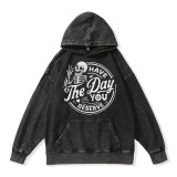Black HAVE THE DAY YOU DESERVE PRINTING WASHED HOODIE