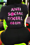 Black Casual Letters Patchwork O Neck Short Sleeve Two Pieces