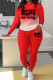 Red Casual Letters Patchwork O Neck Long Sleeve Two Pieces