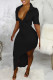Black Sexy Solid Color Patchwork Turndown Collar Irregular Dresses