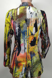 Multi-color Casual Print Buttons Patchwork Turn-back Collar Outerwear