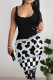 Black And White Sexy Print Patchwork U Neck Wrapped Skirt Dresses