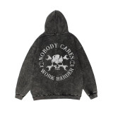 Black NOBODY CARES WORK HARDER PRINTING WASHED HOODIE