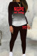 Black Casual Letters Patchwork O Neck Long Sleeve Two Pieces