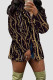 Black Gold Casual Print Buttons Patchwork Turn-back Collar Outerwear