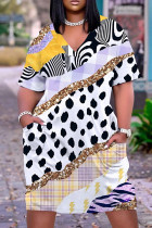 Purple Casual Leopard Print Basic V Neck Short Sleeve Plus Size Dresses