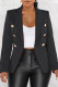 Black Street Solid Color Buttons Patchwork Turn-back Collar Outerwear