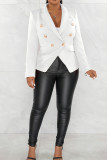 White Street Solid Color Buttons Patchwork Turn-back Collar Outerwear
