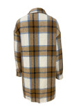 Coffee Casual Plaid Buttons Turndown Collar Outerwear